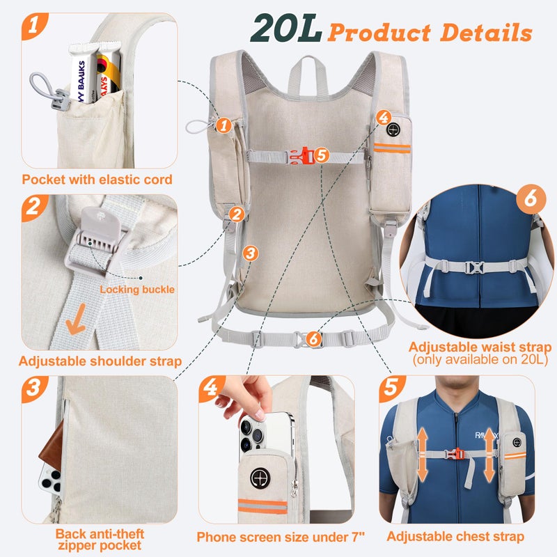 BECOJADDE 20L Small Hiking Backpack for Men Women Foldable Packable Back Pack Ultralight Hiking Daypack for Travel Camping Outdoor  Beige - Image 2